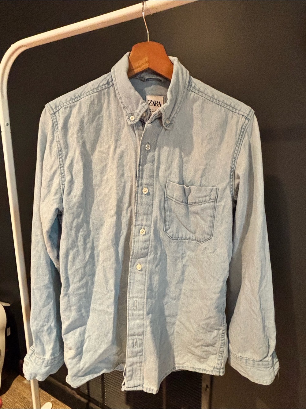 Zara Light Wash Denim Button-Down Shirt